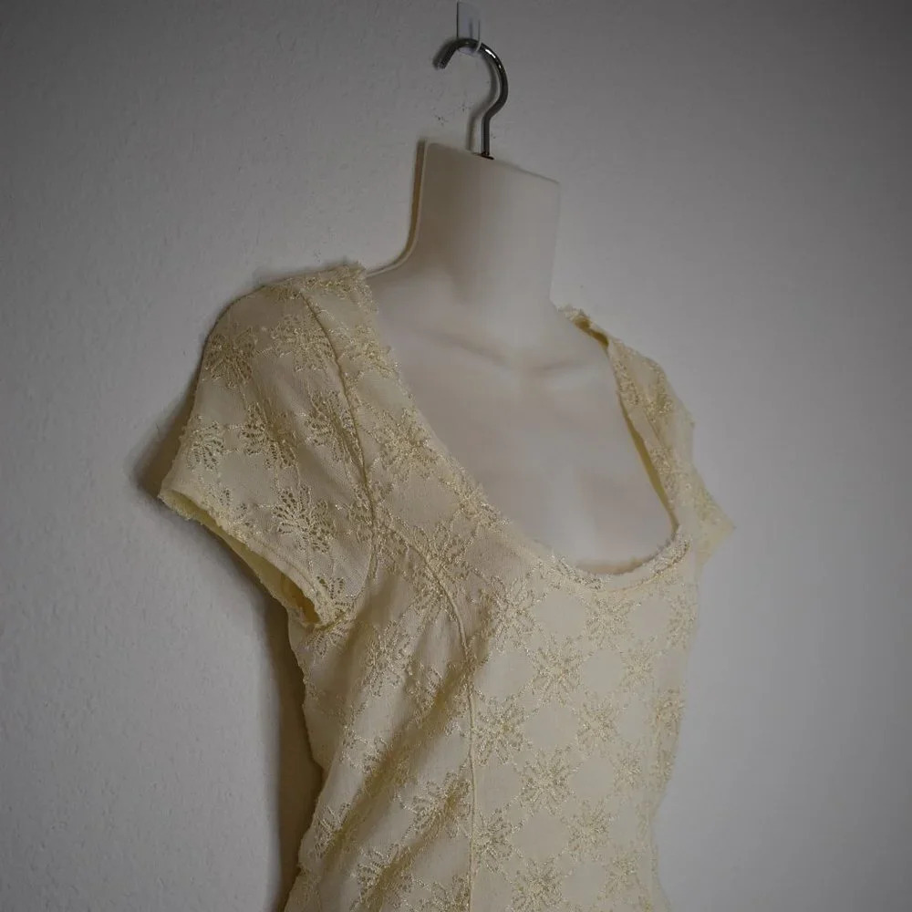 Free People Dress Daisy Lace Sz M Mini Floral Stretchy Neutral Cottagecore Boho - Picture 5 of 15